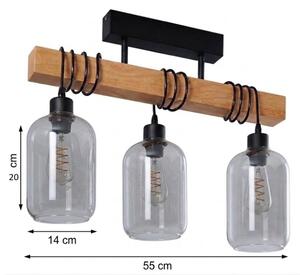Brilagi - Přisazený lustr WOOD GLASS 3xE27/60W/230V borovice/černá/kouř šedá