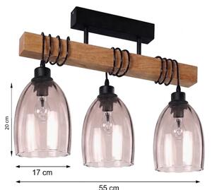 Brilagi - Přisazený lustr WOOD GLASS 3xE27/60W/230V borovice/černá/kouř béžová