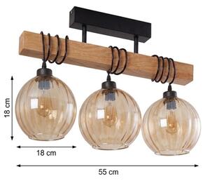 Brilagi - Přisazený lustr WOOD GLASS 3xE27/60W/230V borovice/černá/kouř hnědá