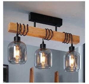 Brilagi - Přisazený lustr WOOD GLASS 3xE27/60W/230V borovice/černá/kouř šedá