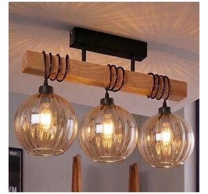 Brilagi - Přisazený lustr WOOD GLASS 3xE27/60W/230V borovice/černá/kouř hnědá