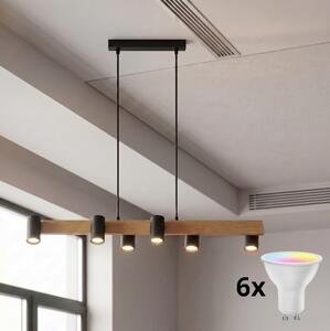 Brilagi - LED RGBW Stmívatelný lustr na lanku SELE 6xGU10/6,5W/230V černá/dub