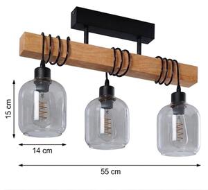 Brilagi - Přisazený lustr WOOD GLASS 3xE27/60W/230V borovice/černá/kouř šedá