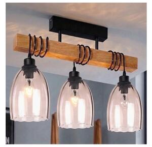 Brilagi - Přisazený lustr WOOD GLASS 3xE27/60W/230V borovice/černá/kouř béžová