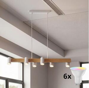 Brilagi - LED RGBW Stmívatelný lustr na lanku SELE 6xGU10/6,5W/230V bílá/dub