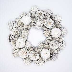 DECOLED Věnec z borovicových šišek bílý, průměr 30cm