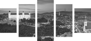 5-dílný obraz večer v Bratislavě v černobílém provedení - 100x50 cm