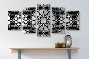 5-dílný obraz orientální mozaika v černobílém provedení - 100x50 cm