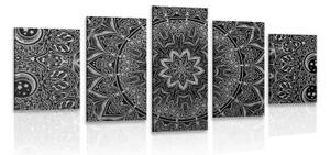 5-dílný obraz orientální Mandala v černobílém provedení - 200x100 cm