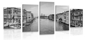 5-dílný obraz slavný kanál v Benátkách v černobílém provedení - 100x50 cm