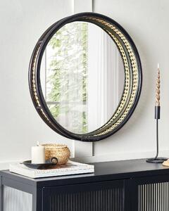 Kulaté ratanové nástěnné zrcadlo ø 60 cm černé DAKSA