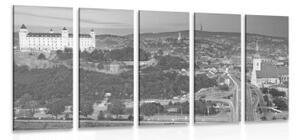 5-dílný obraz večer v Bratislavě v černobílém provedení - 100x50 cm