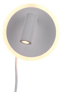 Trio Leuchten 229210231 JORDAN - LED nástěnná lampa k posteli s kabelem, LED 5W + 2W, 3000K, bílá barva (Nástěnné svítidlo nad postel s kabelem do zásuvky)