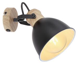 Globo 54018-1S WIHO - Nástěnná moderní lampička s vypínačem, imitace dřeva, 1 x E27 (Nástěnná náklopná bodovka v černé barvě)