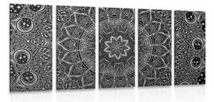 5-dílný obraz orientální Mandala v černobílém provedení - 100x50 cm