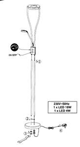 Trio Leuchten R42412107 RENNES - LED Stojací lampa se stmívatelným hlavním světlem, LED 18 + 4W, 180cm, matný nikl (Stojací lampa se čtecí bodovkou v matném niklu )