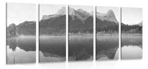 5-dílný obraz západ slunce nad Dolomity v černobílém provedení - 100x50 cm