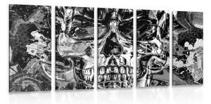 5-dílný obraz umělecká lebka v černobílém provedení - 200x100 cm