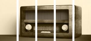 5-dílný obraz retro rádio v sépiové provedení - 100x50 cm