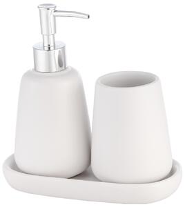 Erga Milo, keramická souprava dávkovače na mýdlo a sklenice na kartáčky, bílá matná, ERG-08231