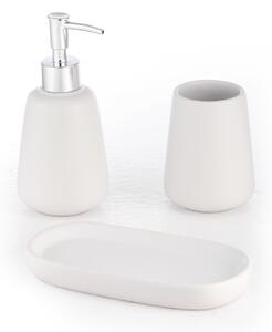 Erga Milo, keramická souprava dávkovače na mýdlo a sklenice na kartáčky, bílá matná, ERG-08231