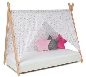 Dětská postel TIPI se stříškou Barva: Bílá / šedo - růžové hvězdičky