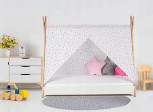 Dětská postel TIPI se stříškou Barva: Šedá / šedo - růžové hvězdičky