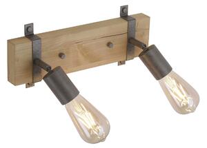 Leuchten Direkt 13472-79 SLAT - Stropní retro industriální svítidlo ve dřevě a kovu 2 x E27 (Stropní industriální bodovka z přírodního dřeva)