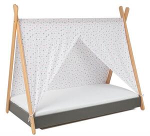 Dětská postel TIPI se stříškou Barva: Šedá / šedo - růžové hvězdičky