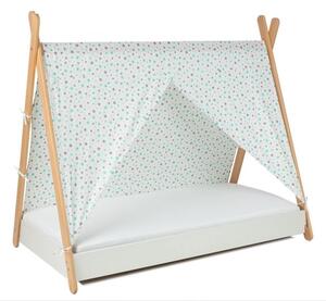 Dětská postel TIPI se stříškou Barva: Bílá / šedo - růžové hvězdičky