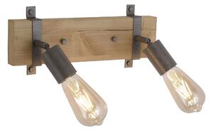 Leuchten Direkt 13472-79 SLAT - Stropní retro industriální svítidlo ve dřevě a kovu 2 x E27 (Stropní industriální bodovka z přírodního dřeva)