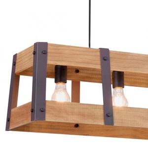 Leuchten Direkt 15721-79 CRATE - Závěsné retro industriální svítidlo ve dřevě a kovu 4 x E27, 85 x 23cm (Závěsné dřevěné svítidlo v retro industriálním stylu)