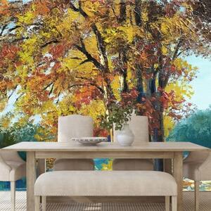 Tapeta malované stromy v barvách podzimu - 300x200 cm
