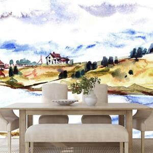 Samolepící tapeta akvarelová vesnička - 450x300 cm