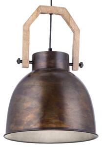 Leuchten Direkt 11986-18 SAMIA- Industriální kovový lustr 1 x E27, Ø 32,5cm (Závěsné průmyslové svítidlo na lanku s dřevěným prvkem)