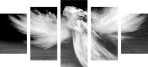 5-dílný obraz podoba anděla v oblacích v černobílém provedení - 100x50 cm