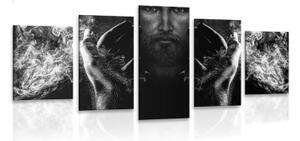 5-dílný obraz víra v Ježíše v černobílém provedení - 200x100 cm