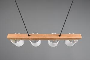 Trio Leuchten R30654001 CAMERON - Závěsný lustr nad jídelní stůl se dřevěnou lištou 4 x E14 (Moderní závěsný lustr se dřevěnou lištou a textilními stínidly v bílé barvě)