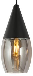 Moderní závěsná lampa černá s kouřovým sklem 4-světla - Drop