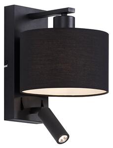 Moderní nástěnné svítidlo černé kulaté s lampičkou na čtení - Puglia