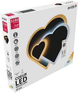 AVIDE Stropní designové stmívatelné LED osvětlení COEUR, 74W, teplá-studená bílá, 55cm, srdce, bílé 9570584