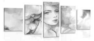 5-dílný obraz půvab ženy v černobílém provedení - 100x50 cm