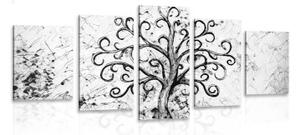 5-dílný obraz symbol stromu života v černobílém provedení - 100x50 cm