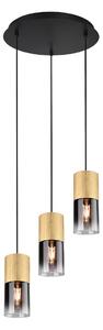 Trio Leuchten 310630354 ROBIN - Závěsné kulaté svítidlo s mosazí a černými kouřovými skly 3 x E27, Ø 37cm (Moderní závěsný trojramenný lustr vhodný nad kulatý stůl)
