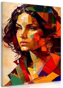 Obraz profil ženy v patchwork designu - 60x90