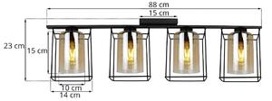 Stropní svítidlo HELLA CAGE, 4x medové skleněné stínítko v kovovém rámu