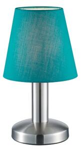 Trio Leuchten 599600119 MATS - Dotykem stmívatelná stolní lampička s tyrkysově modrým textilním stínidlem 1 x E14, výška 24cm (Dotyková stolní lampička v matném niklu vhodná k posteli)