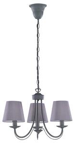 Trio Leuchten 110600378 CORTEZ - Závěsný trojramenný lustr v matné šedé barvě 3 x E14, Ø 52cm (Závěsný designový lustr s šedými textilními stínidly)
