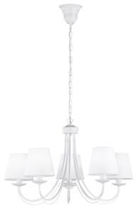 Trio Leuchten 110600531 CORTEZ - Závěsný pětiramenný lustr v matné bílé barvě 5 x E14, Ø 70cm (Závěsný designový lustr s bílými textilními stínidly)