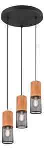 Trio Leuchten 304330332 TOSH - Závěsný trojramenný vintage lustr s dřevěnými prvky nad kulatý stůl 3 x E27, Ø 28cm (Závěsné svítidlo nejen nad stůl ze dřeva a černého kovu)